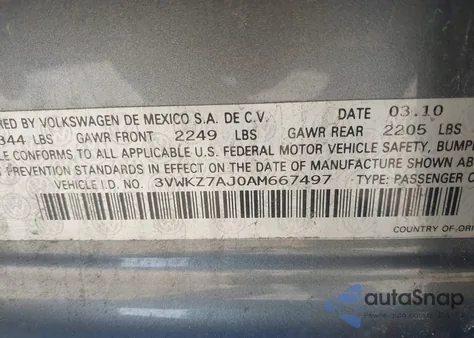 2010 Volkswagen Jetta S из США, поврежденный, VIN 3VWKZ7AJ0AM667497